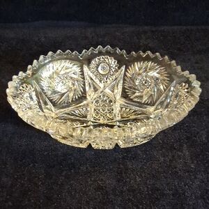 Antique Imperial Glass ABP Clear Crystal  "Whirling Star" Pattern Oblong Bowl